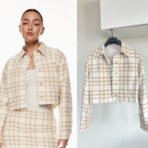 Aritzia Wilfred Little Cropped Plaid Cream Beige/White Jacket Sz XS